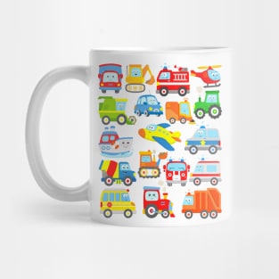 18 Cars Trucks Vehicles Locomotive Trash Truck School Bus Plane Boat Car Digger Tractor Mug